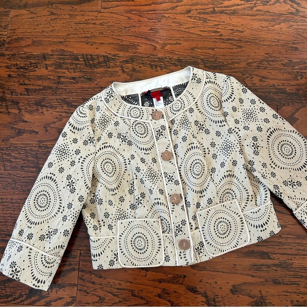 Les Copains Silk Blend 3/4 Sleeve Bolero Cropped Jacket in Tan Size Large